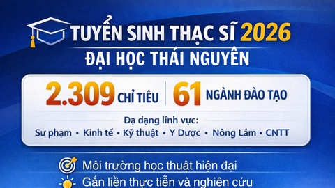 Đại học Thái Nguyên thông báo tuyển sinh Thạc sĩ năm 2026 với hơn 2.300 chỉ tiêu