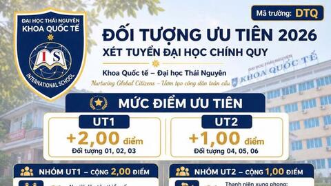 Khoa Quốc tế – Đại học Thái Nguyên công bố quy định đối tượng ưu tiên tuyển sinh đại học chính quy năm 2026