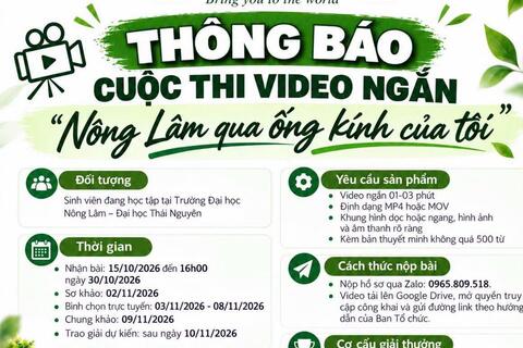 Trường Đại học Nông Lâm – Đại học Thái Nguyên tổ chức Cuộc thi video ngắn “Nông Lâm qua ống kính của tôi” năm 2026
