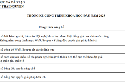 Biểu 16. Thống kê công trình khoa học 06 tháng đầu năm 2025