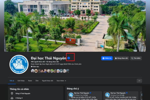 Fanpage Đại học Thái Nguyên được Facebook xác minh tích xanh